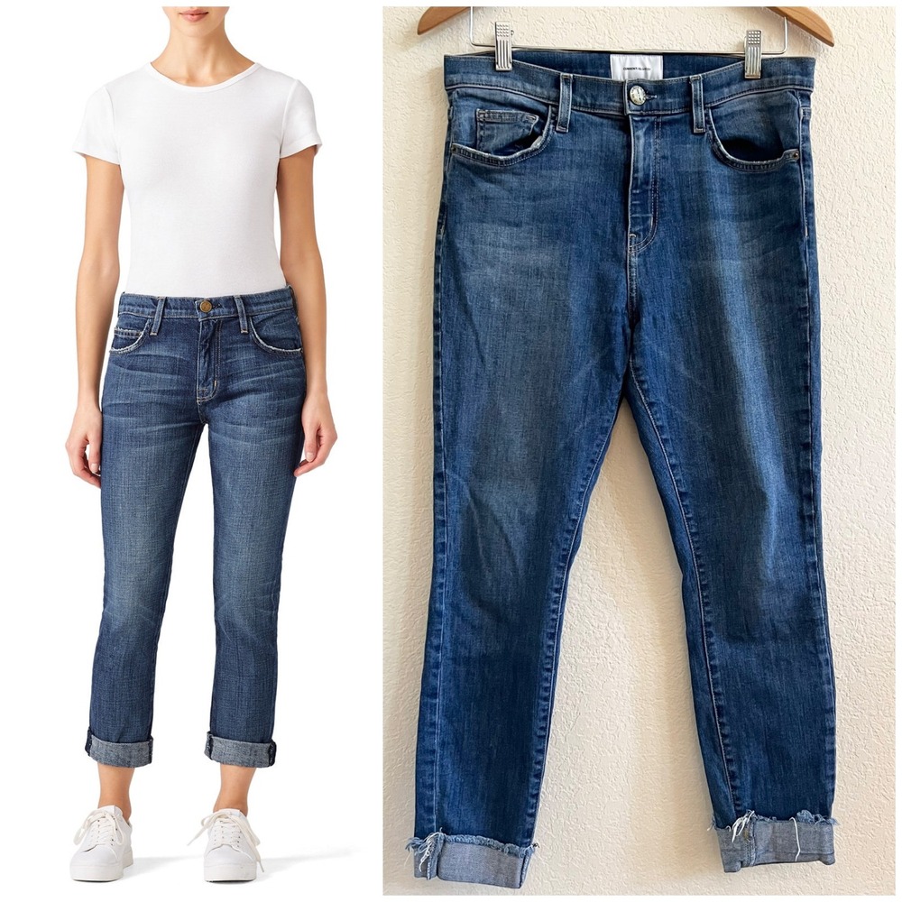 Current Elliott Distressed Cuff Jeans Size 30 Blue Wash Skinny Ankle Raw‎ Hem